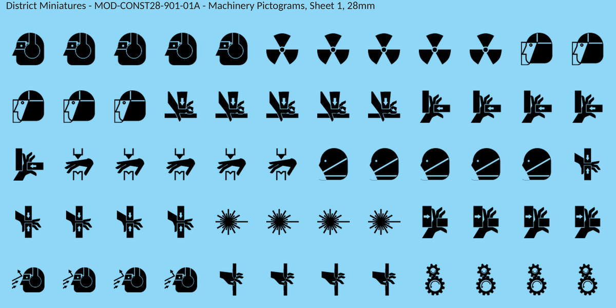 Machinery Pictograms, Sheet 1, 28mm decal sheet, clean finish