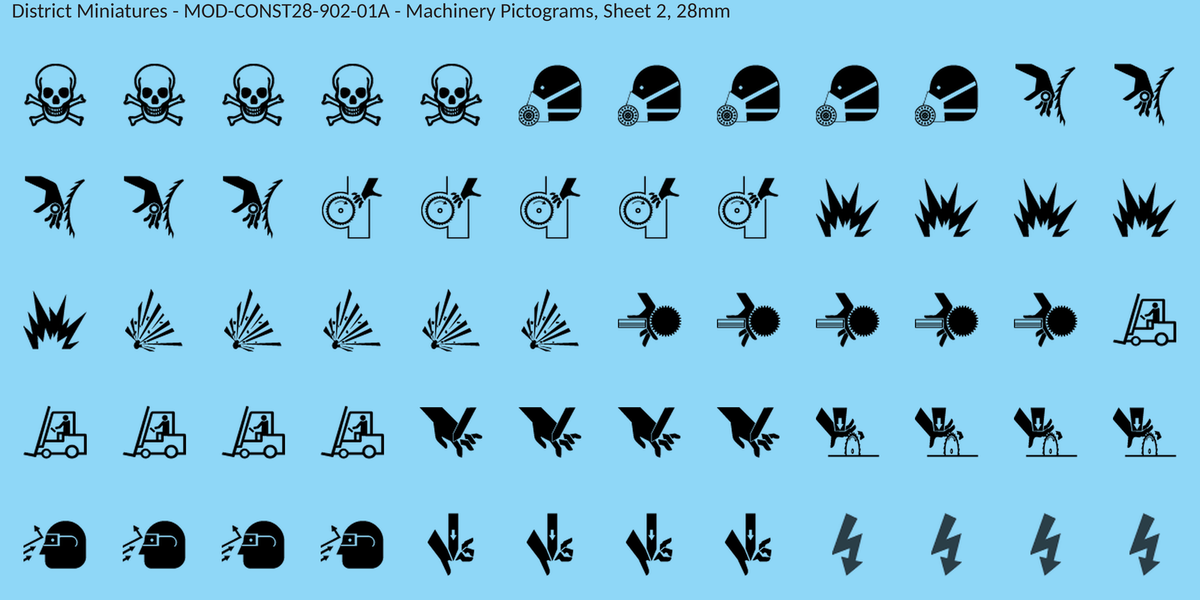 Machinery Pictograms, Sheet 2, 28mm decal sheet, clean finish