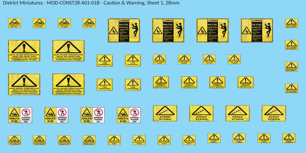 Caution & Warning, Sheet 1, 28mm decal sheet, weathered finish