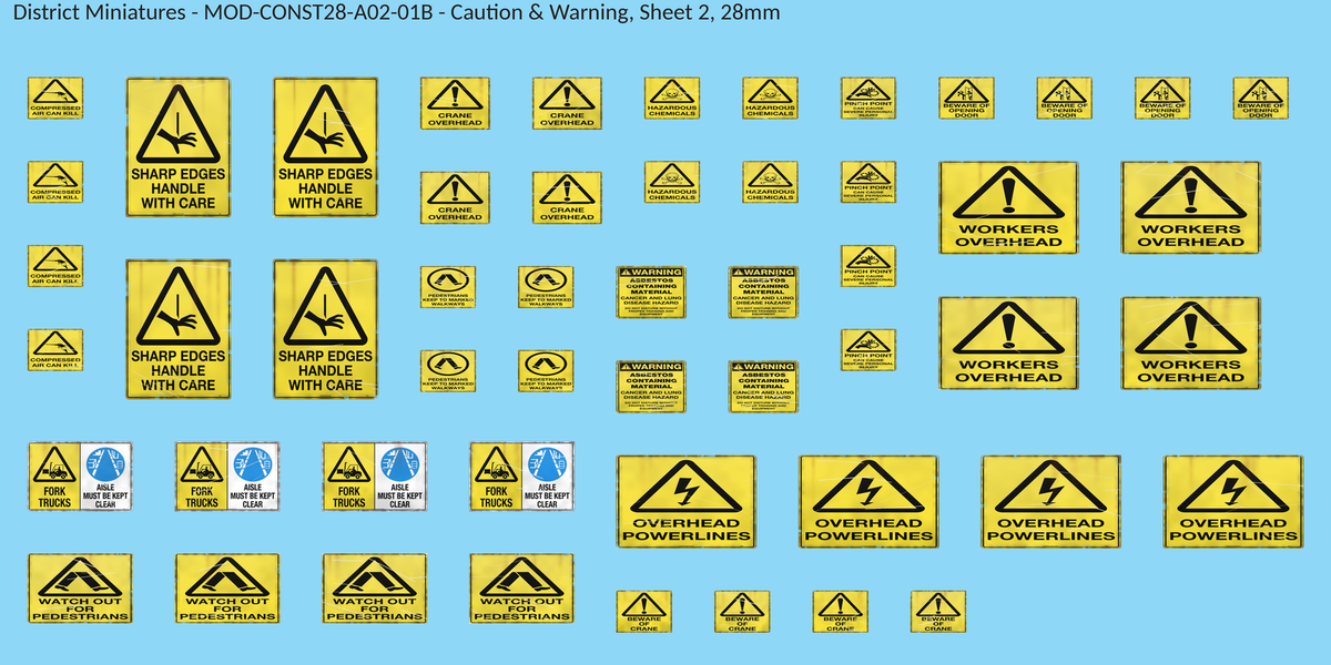 Caution & Warning, Sheet 2, 28mm decal sheet, weathered finish