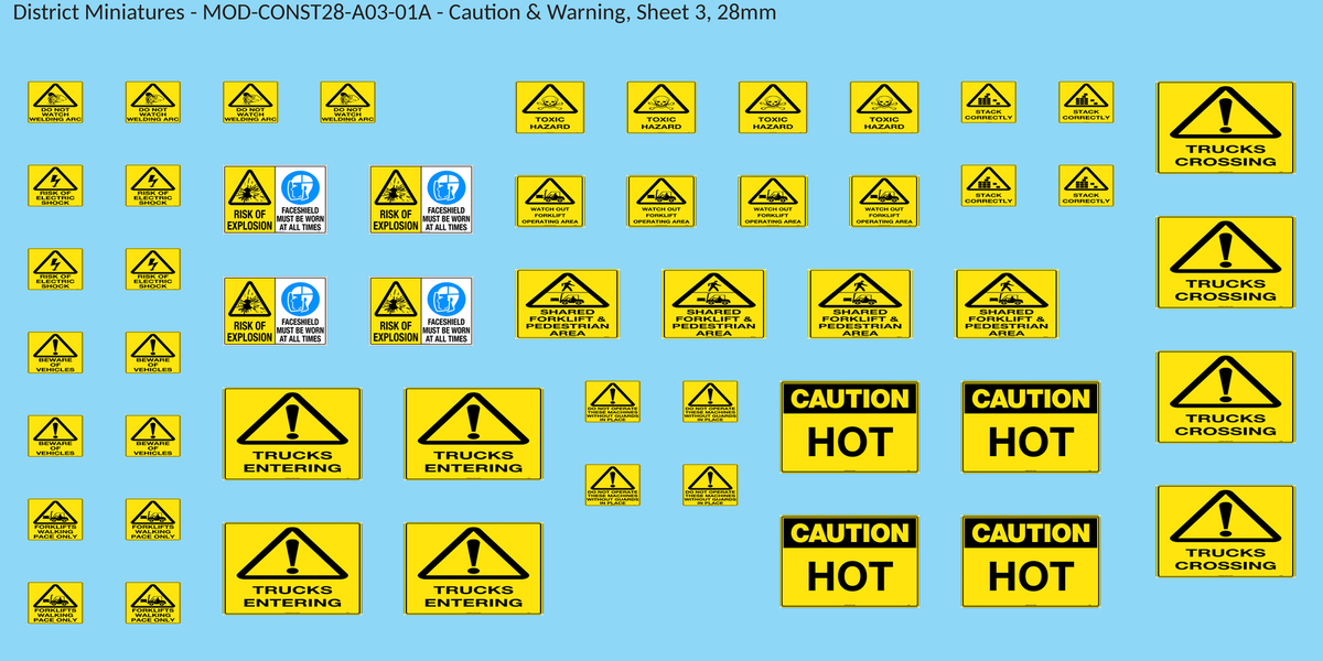 Caution & Warning, Sheet 3, 28mm decal sheet, clean finish