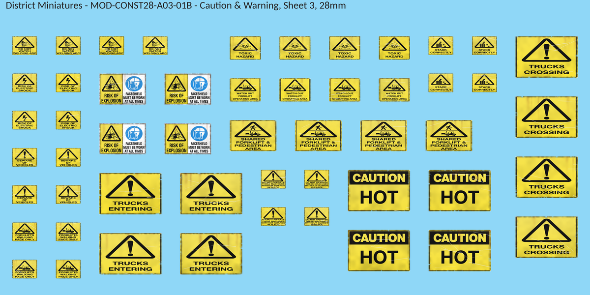 Caution & Warning, Sheet 3, 28mm decal sheet, weathered finish
