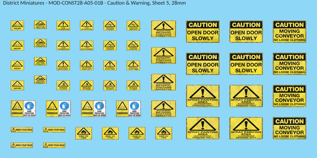 Caution & Warning, Sheet 5, 28mm decal sheet, weathered finish
