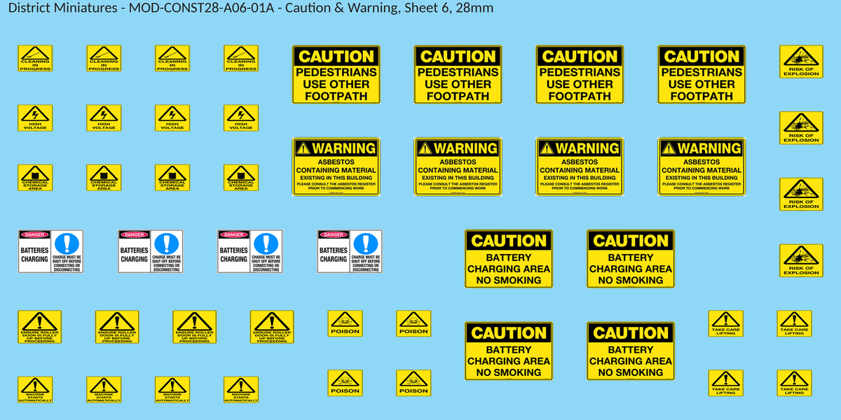 Caution & Warning, Sheet 6, 28mm decal sheet, clean finish