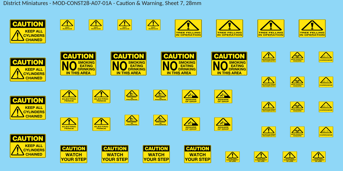 Caution & Warning, Sheet 7, 28mm decal sheet, clean finish