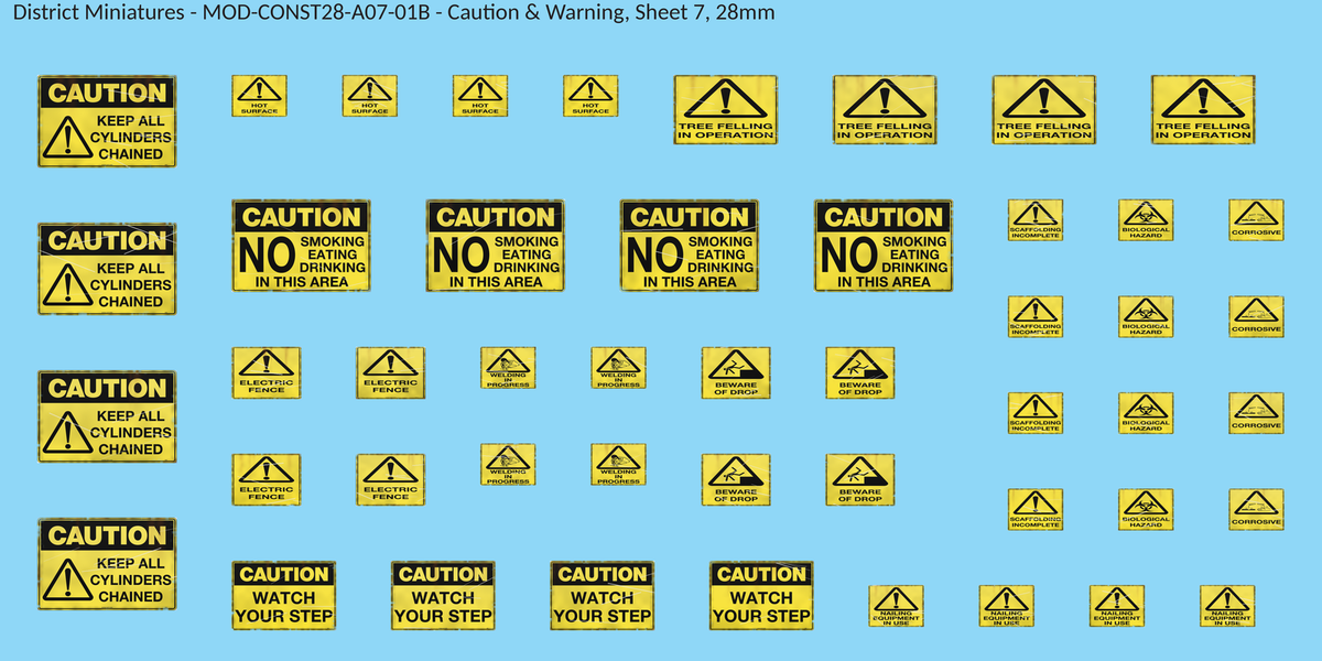Caution & Warning, Sheet 7, 28mm decal sheet, weathered finish