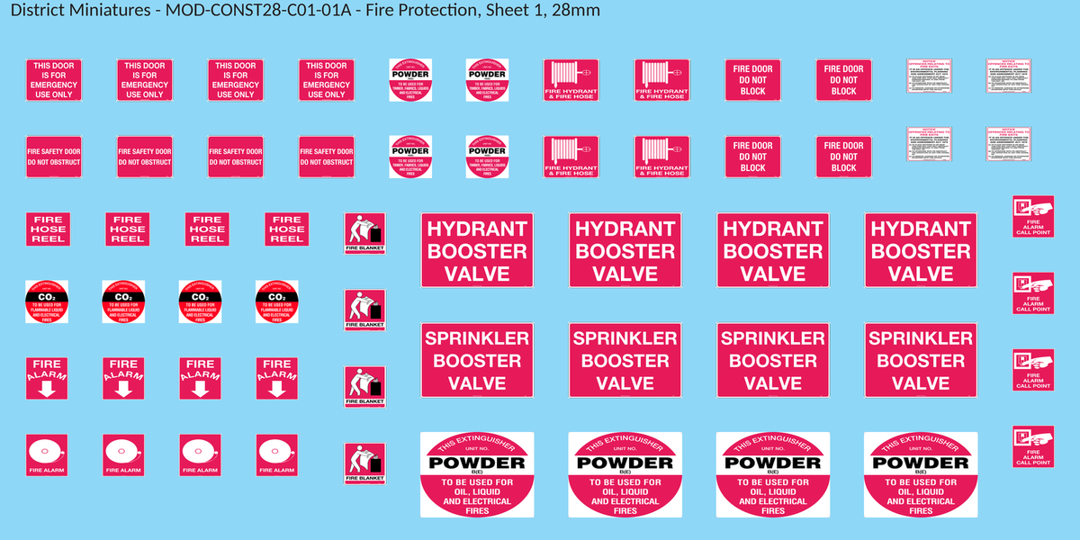 Fire Protection, Sheet 1, 28mm decal sheet, clean finish