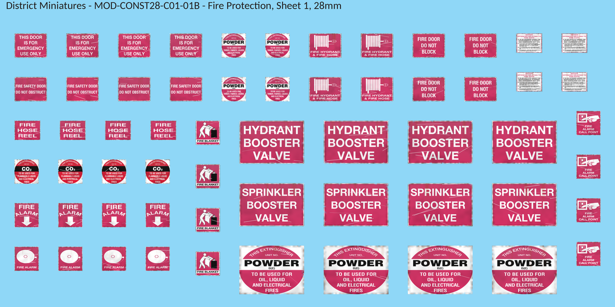 Fire Protection, Sheet 1, 28mm decal sheet, weathered finish