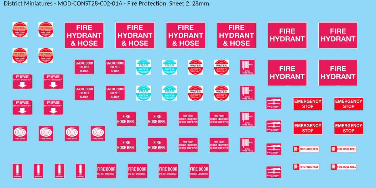 Fire Protection, Sheet 2, 28mm decal sheet, clean finish