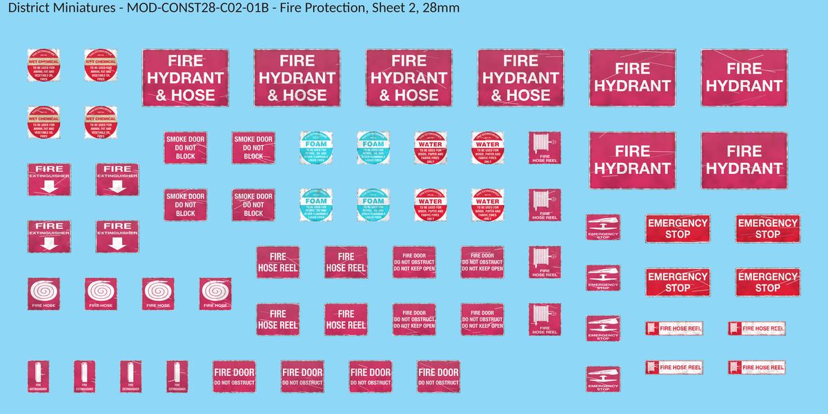 Fire Protection, Sheet 2, 28mm decal sheet, weathered finish
