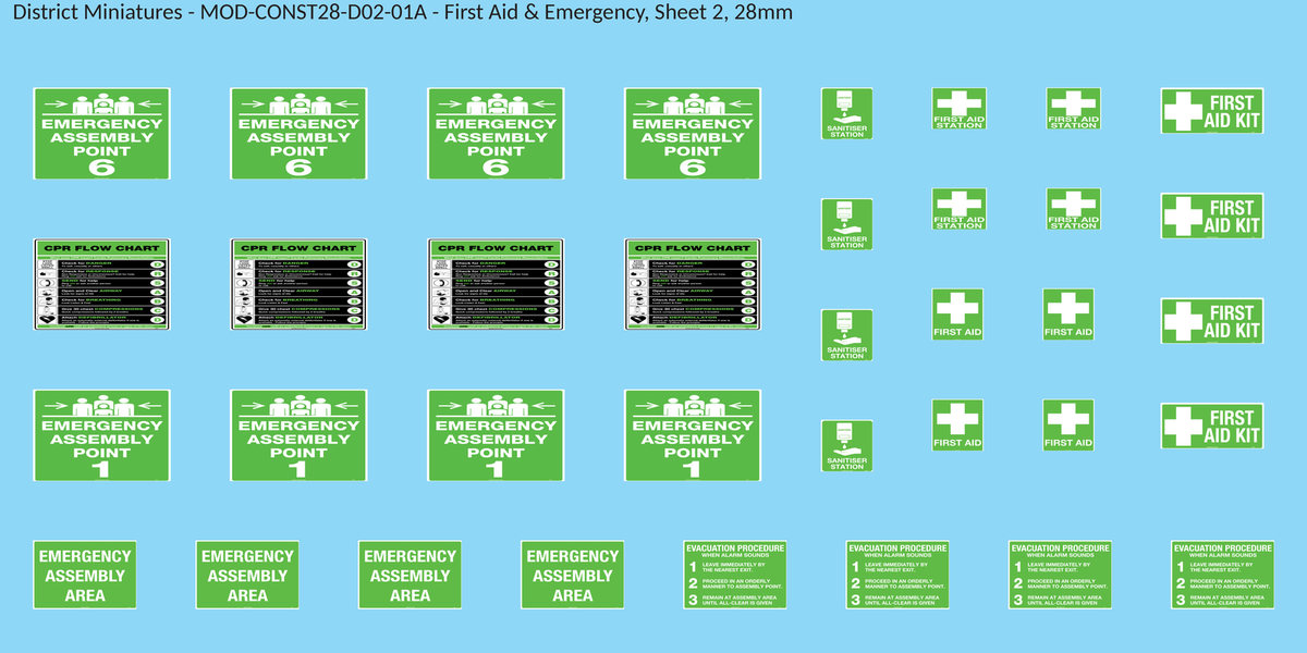 First Aid & Emergency, Sheet 2, 28mm decal sheet, clean finish