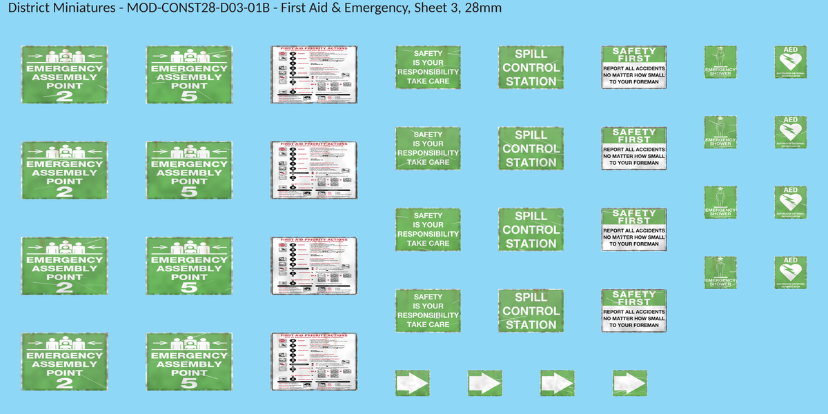 First Aid & Emergency, Sheet 3, 28mm decal sheet, weathered finish
