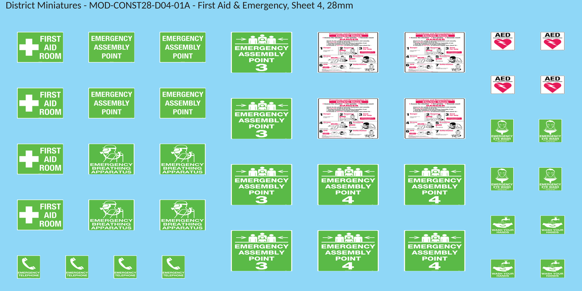 First Aid & Emergency, Sheet 4, 28mm decal sheet, clean finish