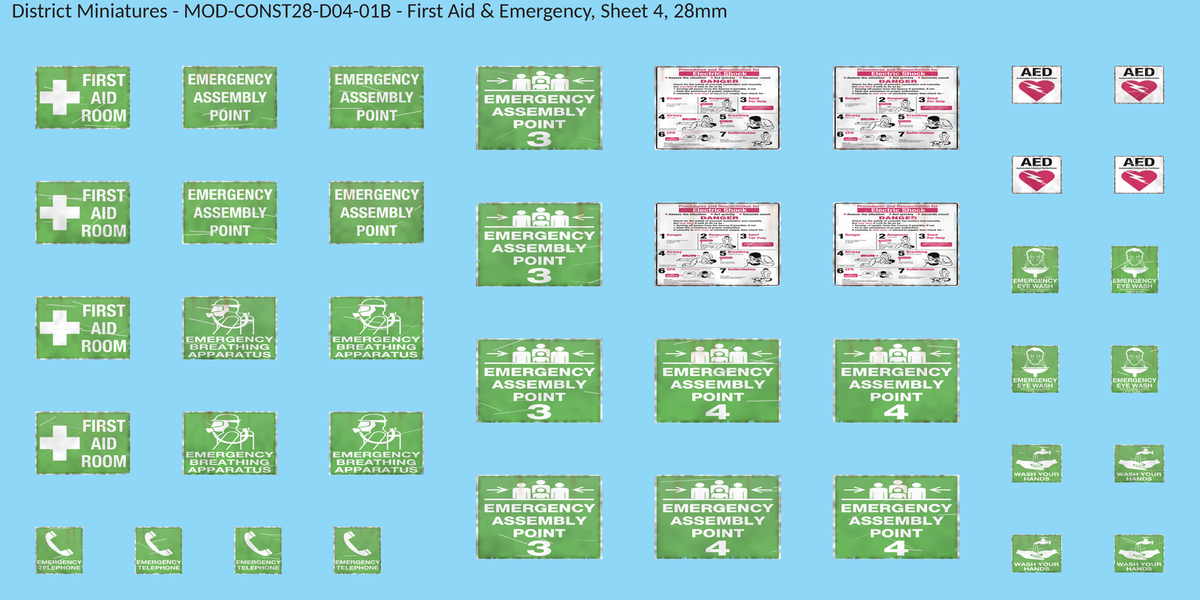 First Aid & Emergency, Sheet 4, 28mm decal sheet, weathered finish