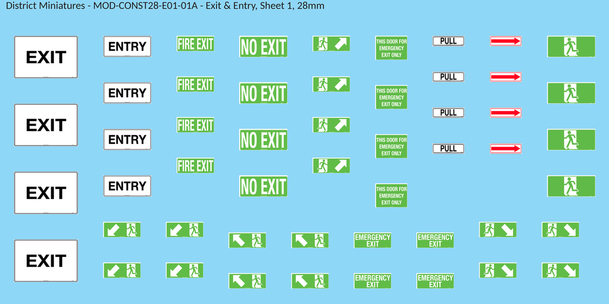 Exit & Entry, Sheet 1, 28mm decal sheet, clean finish