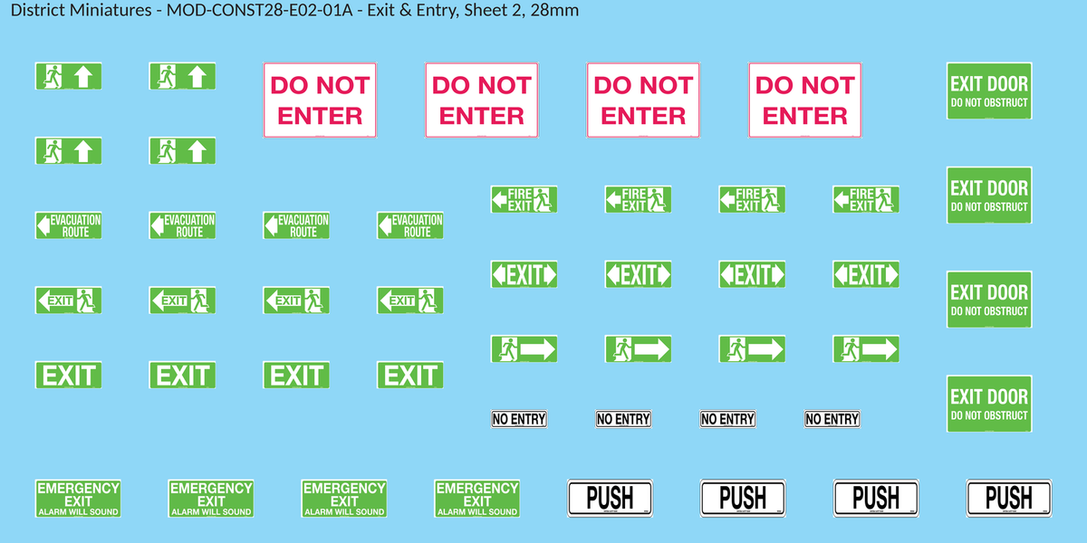 Exit & Entry, Sheet 2, 28mm decal sheet, clean finish