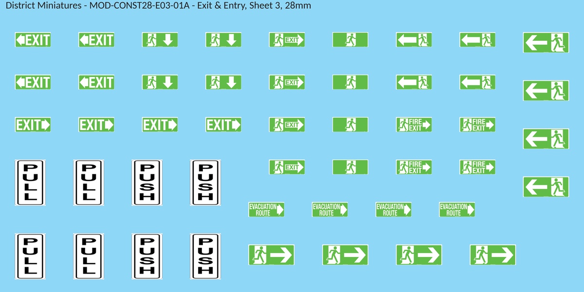 Exit & Entry, Sheet 3, 28mm decal sheet, clean finish