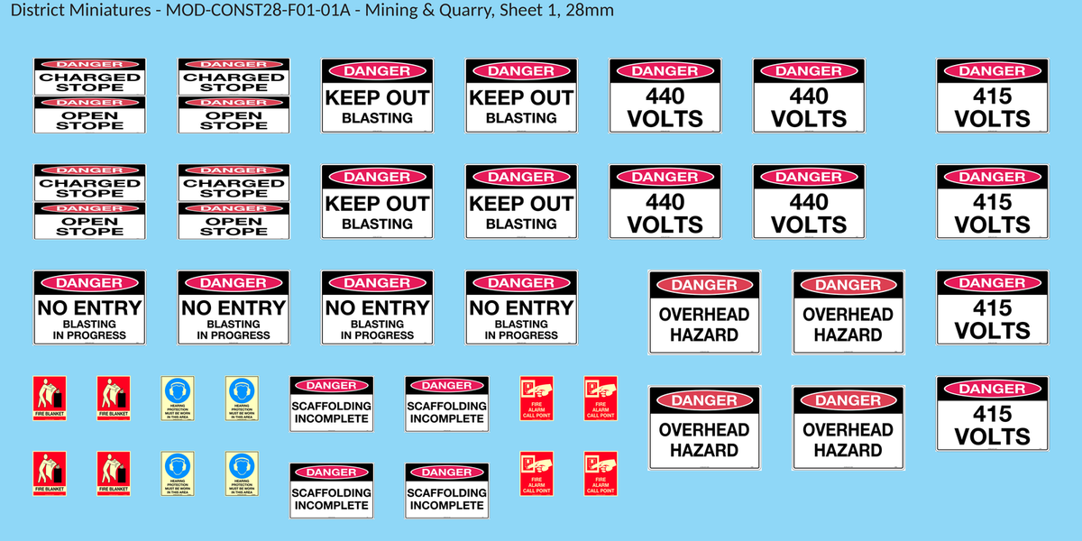 Mining & Quarry, Sheet 1, 28mm decal sheet, clean finish