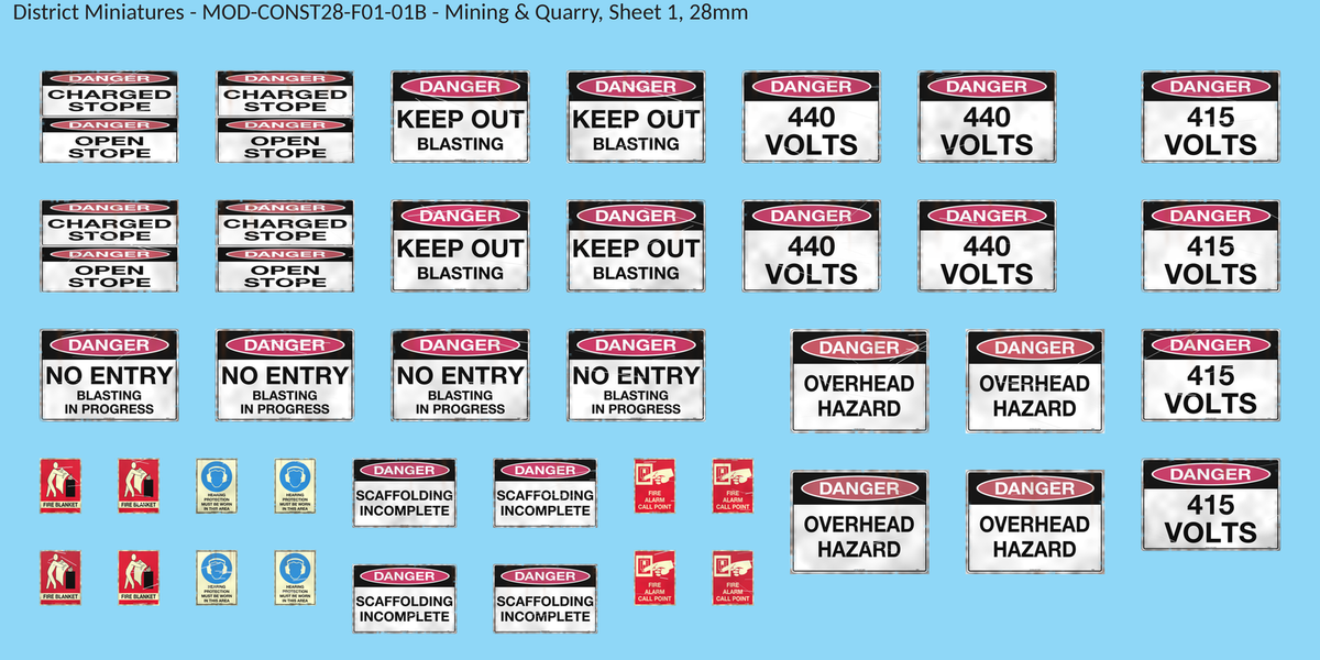 Mining & Quarry, Sheet 1, 28mm decal sheet, weathered finish