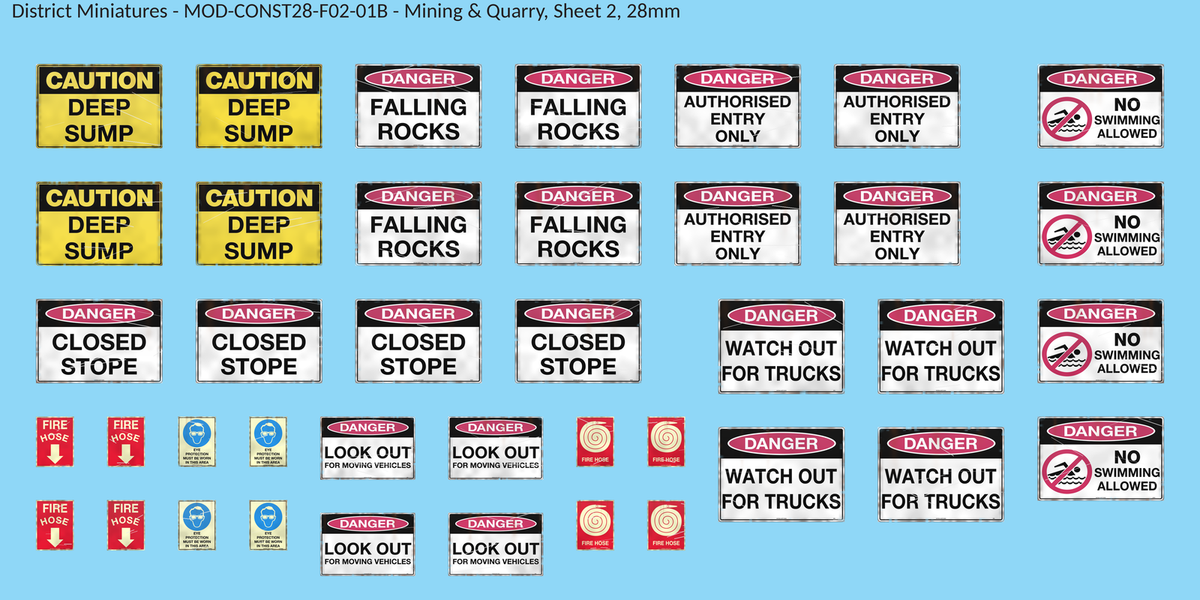 Mining & Quarry, Sheet 2, 28mm decal sheet, weathered finish