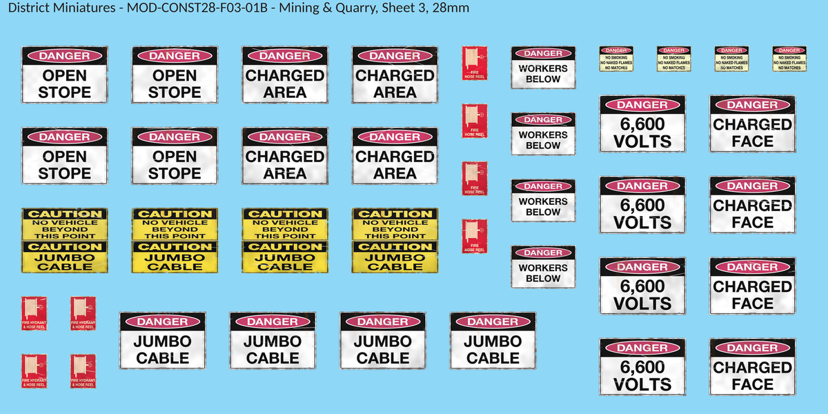 Mining & Quarry, Sheet 3, 28mm decal sheet, weathered finish