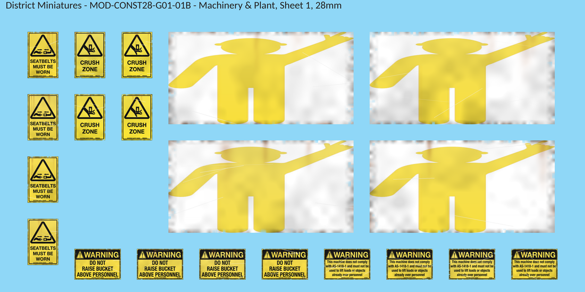 Machinery & Plant, Sheet 1, 28mm decal sheet, weathered finish
