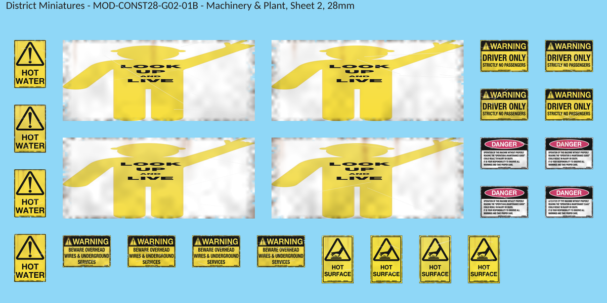 Machinery & Plant, Sheet 2, 28mm decal sheet, weathered finish