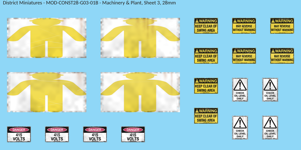 Machinery & Plant, Sheet 3, 28mm decal sheet, weathered finish