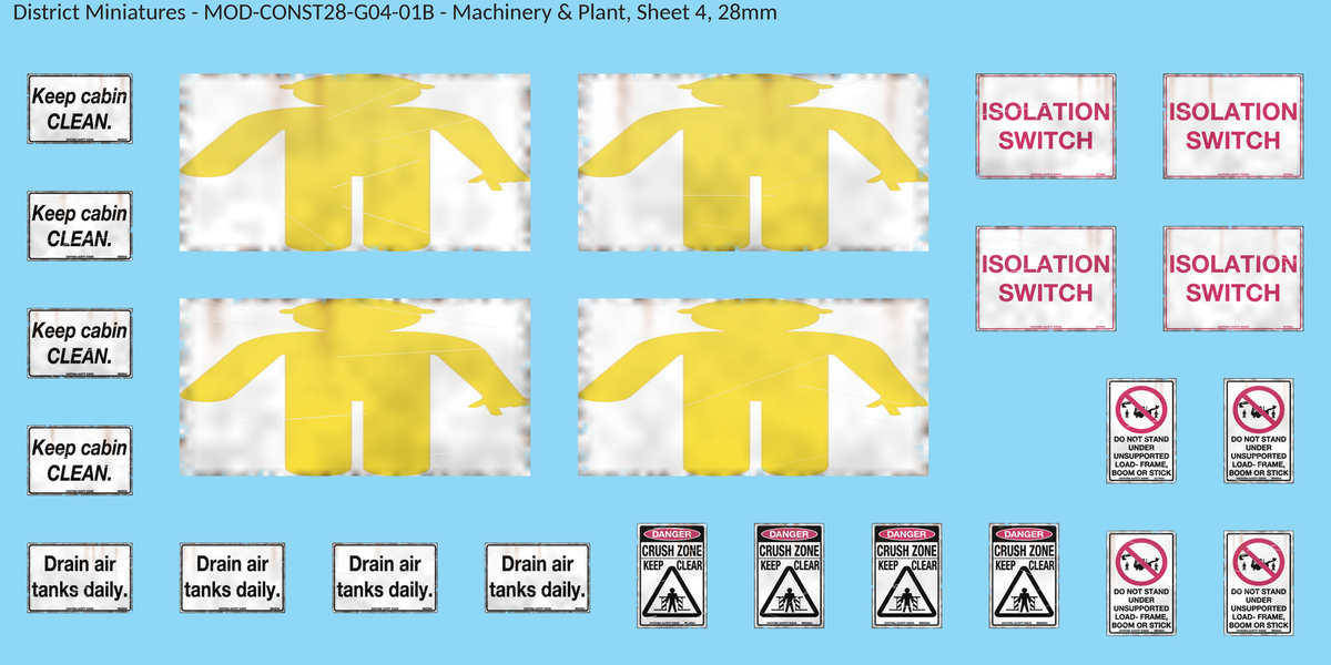 Machinery & Plant, Sheet 4, 28mm decal sheet, weathered finish