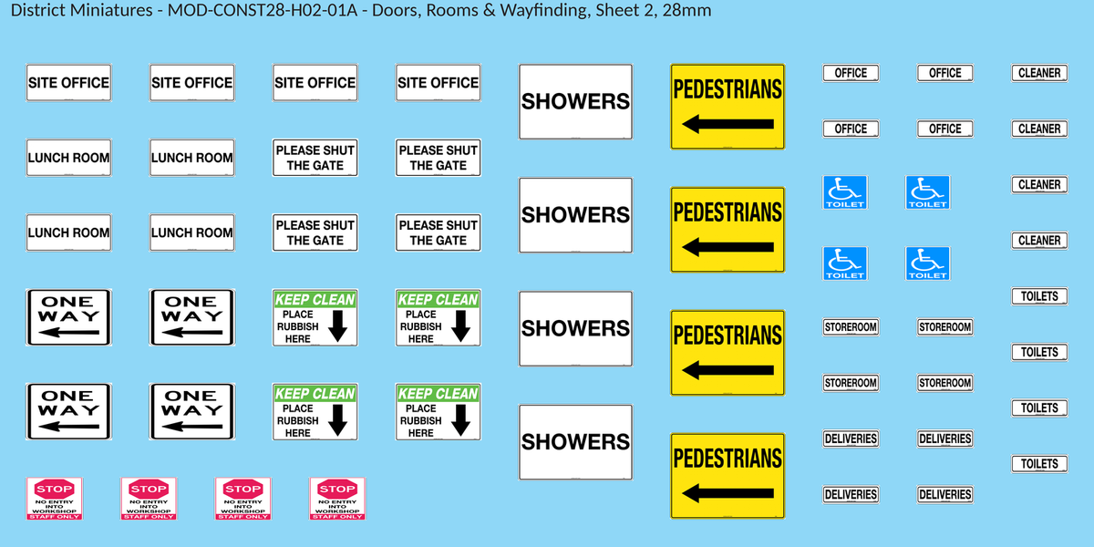 Doors, Rooms & Wayfinding, Sheet 2, 28mm decal sheet, clean finish