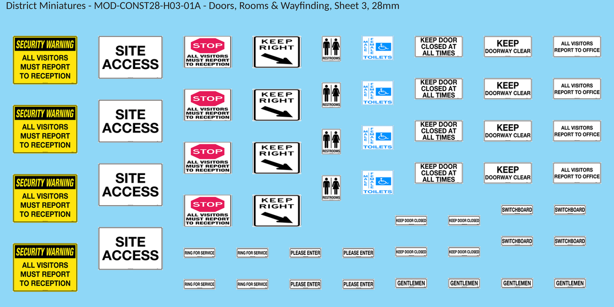 Doors, Rooms & Wayfinding, Sheet 3, 28mm decal sheet, clean finish