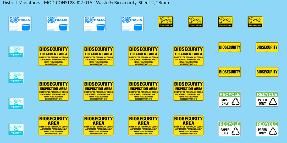 Waste & Biosecurity, Sheet 2, 28mm decal sheet, clean finish