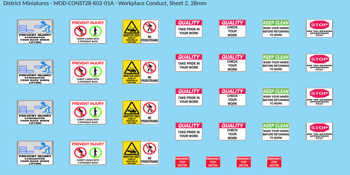 Workplace Conduct, Sheet 2, 28mm decal sheet, clean finish