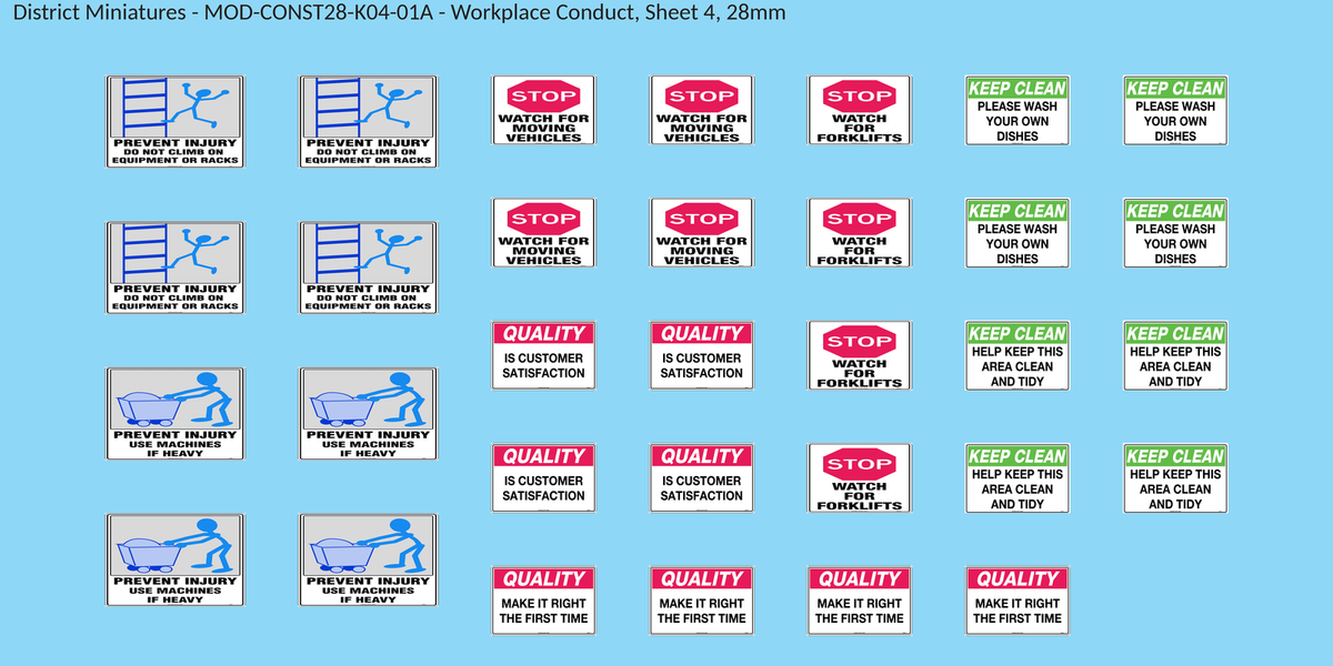 Workplace Conduct, Sheet 4, 28mm decal sheet, clean finish