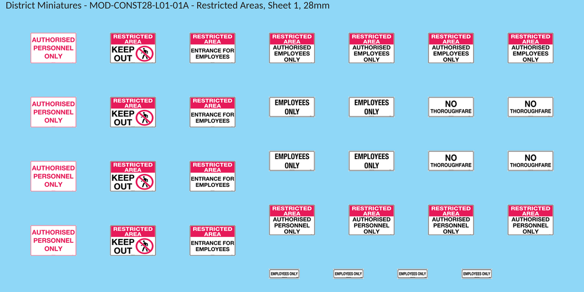 Restricted Areas, Sheet 1, 28mm decal sheet, clean finish
