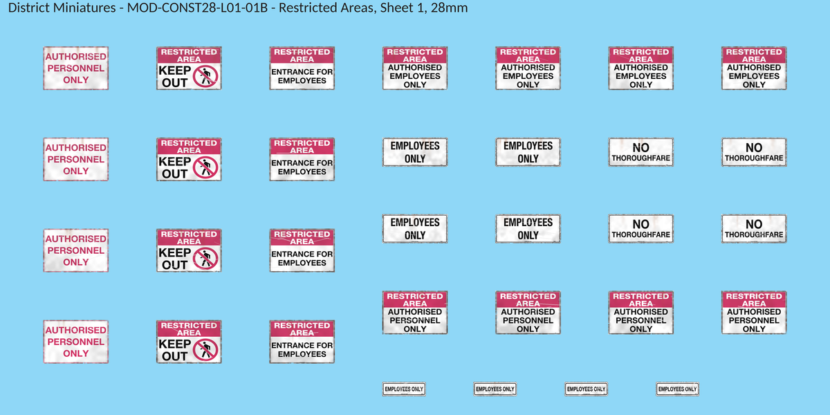Restricted Areas, Sheet 1, 28mm decal sheet, weathered finish
