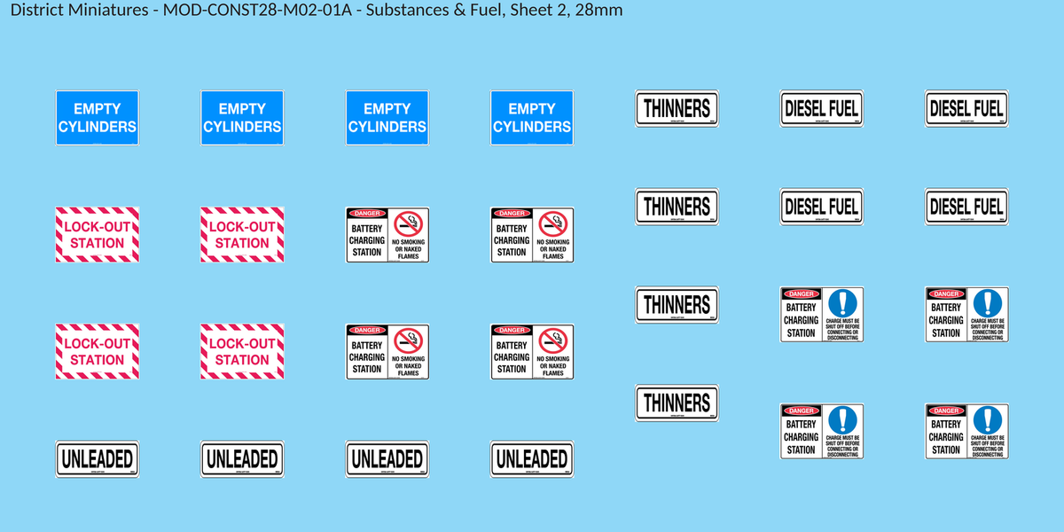 Substances & Fuel, Sheet 2, 28mm decal sheet, clean finish