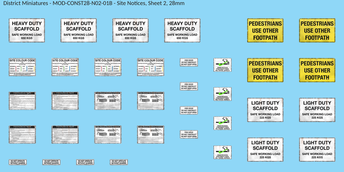Site Notices, Sheet 2, 28mm decal sheet, weathered finish