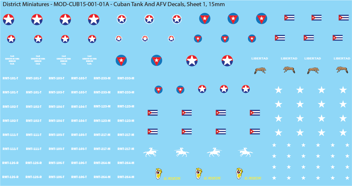 Cuban Tank And AFV Decals (Multiple Options), 15mm