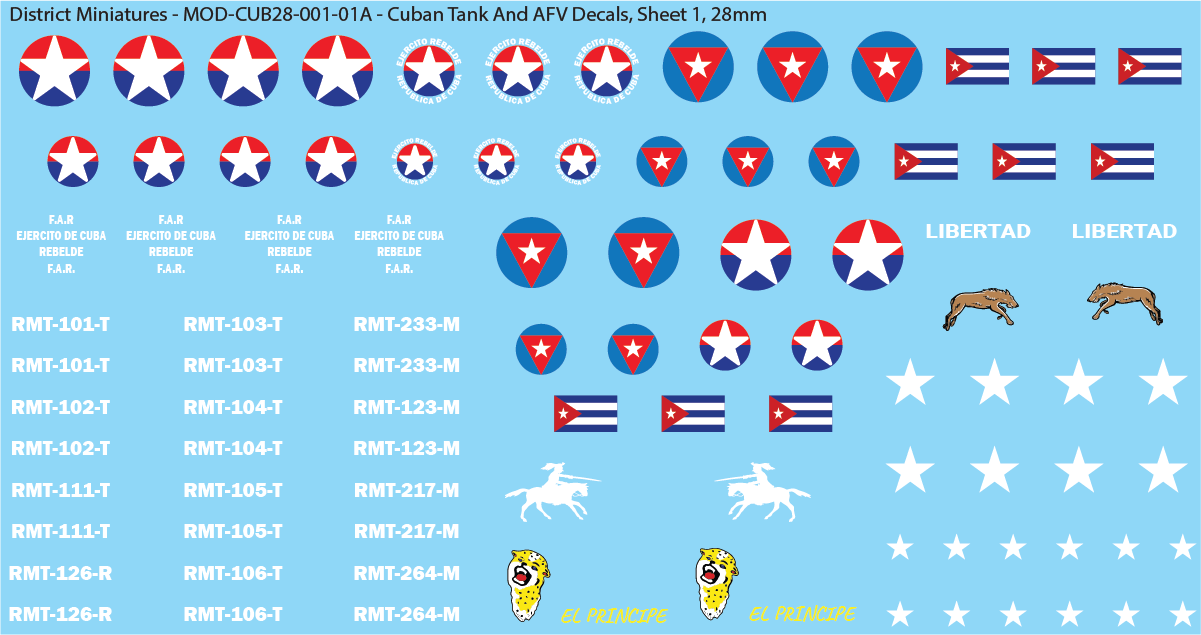Cuban Tank And AFV Decals (Multiple Options), 28mm