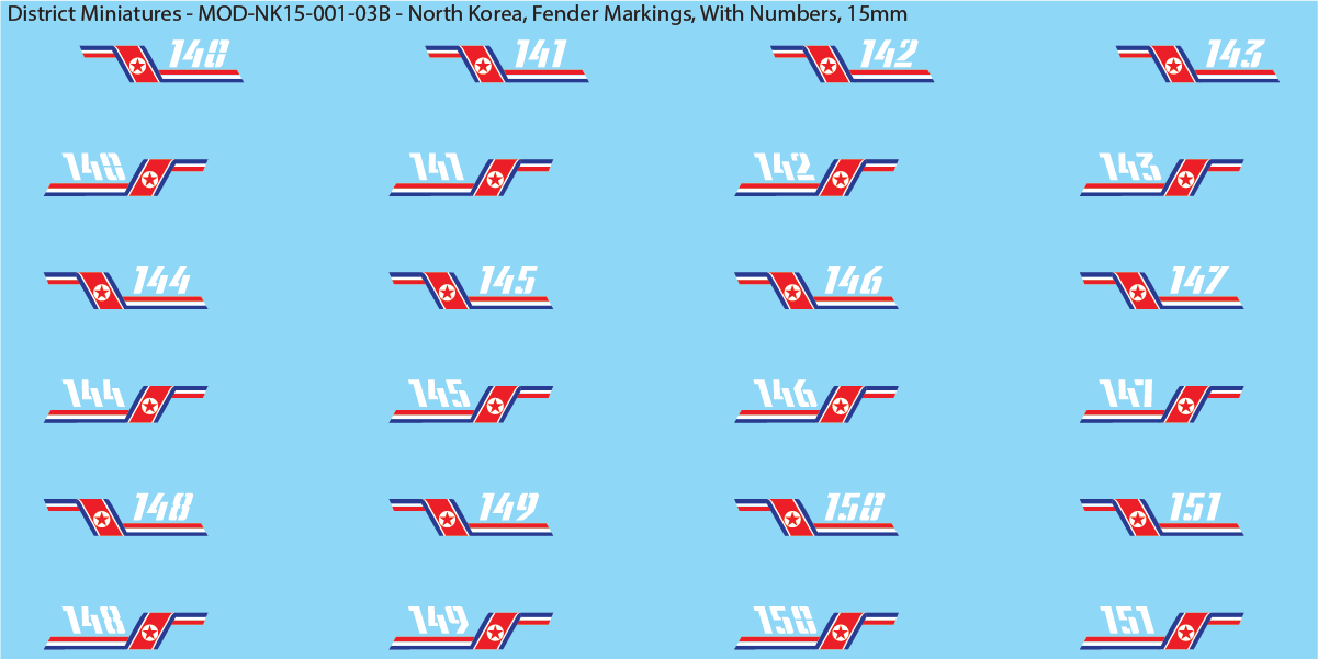 North Korea, Tank Side Fender Markings, 15mm Decals