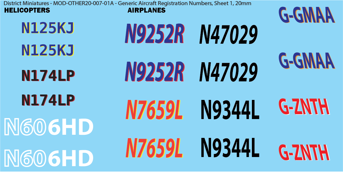 Modern Generic Aircraft Registration Number, 20mm