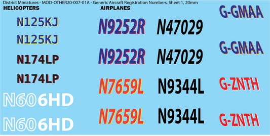 Modern Generic Aircraft Registration Number, 20mm
