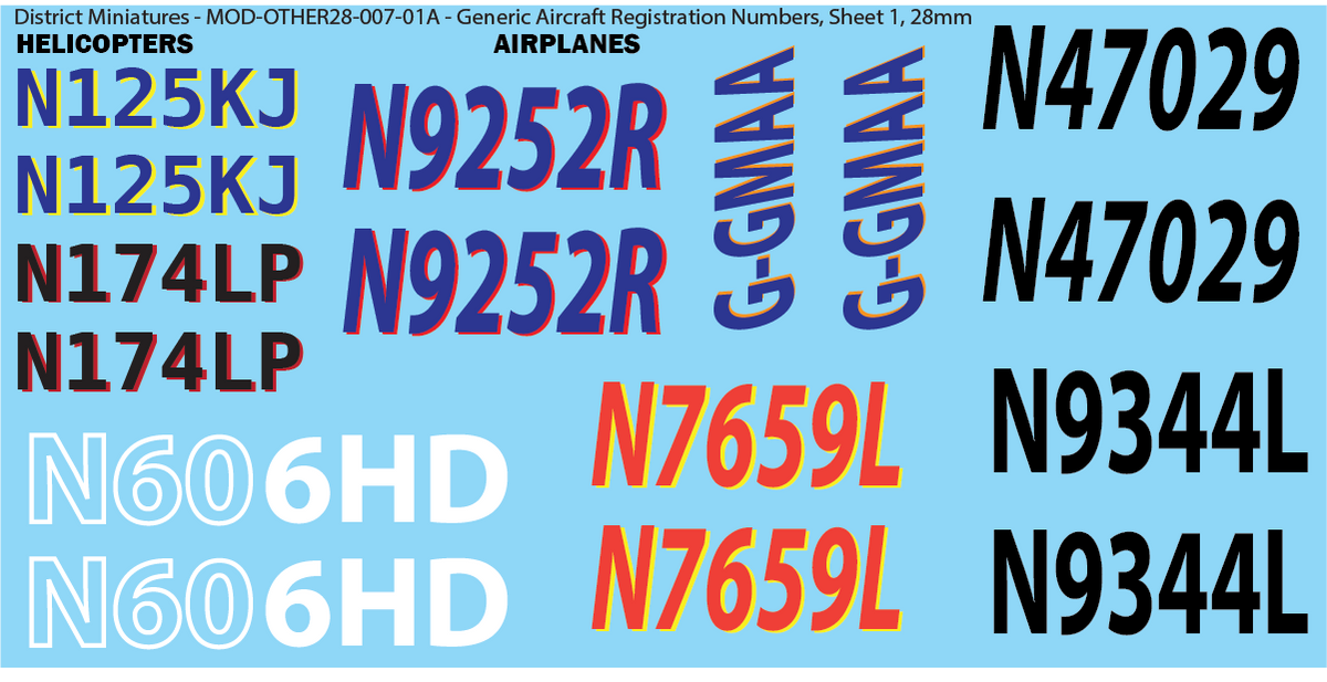 Mod Registration Modern Generic Aircraft Registration Number, 28mm – District Miniatures