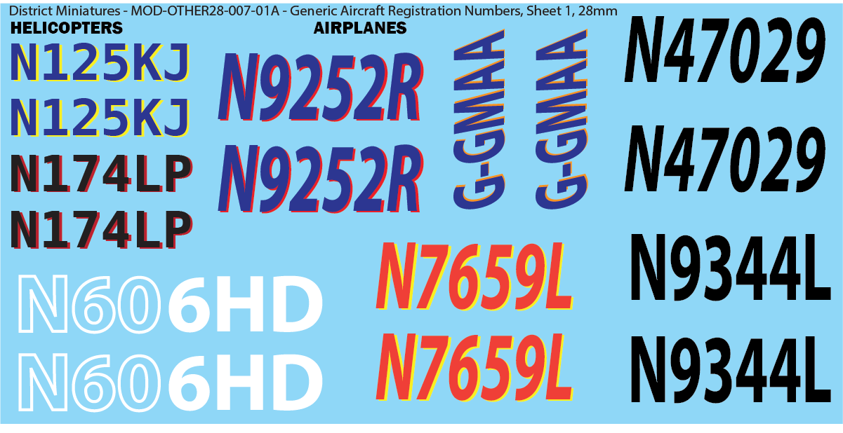 Modern Generic Aircraft Registration Number, 28mm