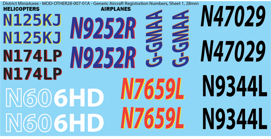 Modern Generic Aircraft Registration Number, 28mm