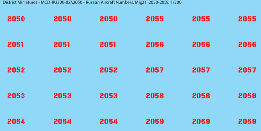 Russian Aircraft Numbers, Mig21 (Multiple Options), 1/300 Decals