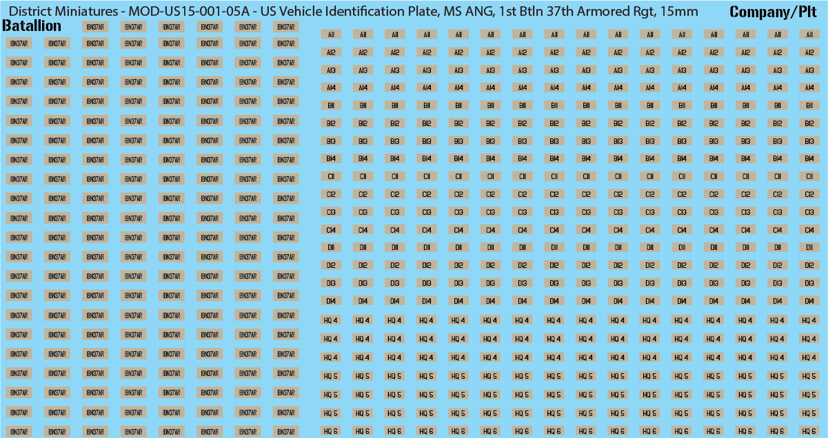 Modern US Vehicle Identification Plates, Mississippi Army National Guard, 15mm