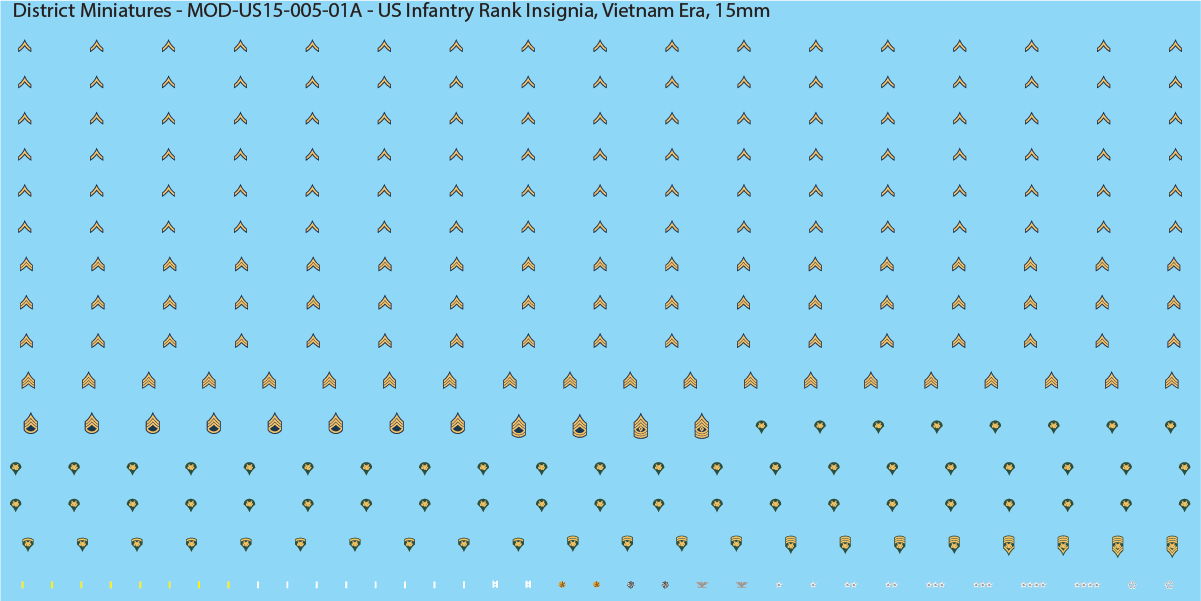 US Infantry Rank Insignia, Vietnam Era (Multiple Options), 15mm