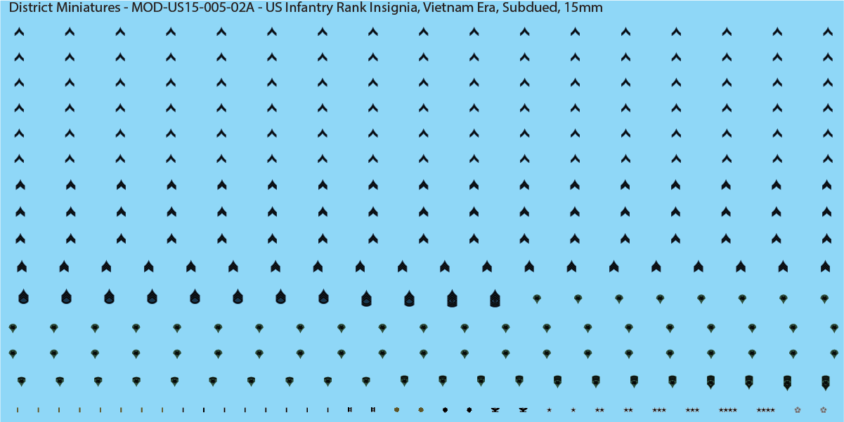 US Infantry Rank Insignia, Vietnam Era (Multiple Options), 15mm